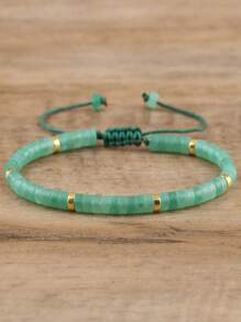 1pc Natural Stone Turquoise Beaded Woven Adjustable Bracelet, Gift For Women