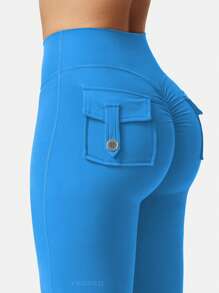VOYJOY Flare Leggings With Pockets For Women Brittany Leggings Workout Leggings For Women Butt Lifting Gym Yoga Leggings Y2K Summer Clothes For Women - 藍色 - 查看 5