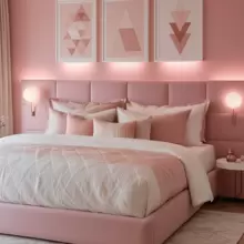 Headboard For Rectangular Upholstered Box Bed Modular Plate 20x60 Centimeters - Rosa Pálido - Ver 1