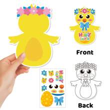 72pcs/Set (24 Greeting Cards, 24 Stickers, 24 Ribbons) Cartoon Easter Ornaments DIY Card Sticker Craft Kit, Easter Egg Tree Decoration Gift Set
