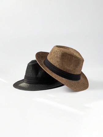 1 件纯色休闲波西米亚涤纶贴花太阳帽，百搭，适合男士，四季时尚配饰，适合度假/通勤