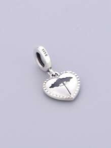 HuooNew 1pc 925 Sterling Silver Heart Shaped Flower Umbrella Pendant Bead Necklace, Suitable For Men & Women, Summer Jewelry, Birthday Gift