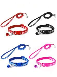 1 bộ Vòng cổ mèo & Dây xích Bộ Với Đáng yêu Chân Hình dạng Trang trí , Thích hợp Đối với Chó nhỏ Và Mèo , Màu hồng & Xanh Vòng cổ Có sẵn - Nhiều màu - Xem 1