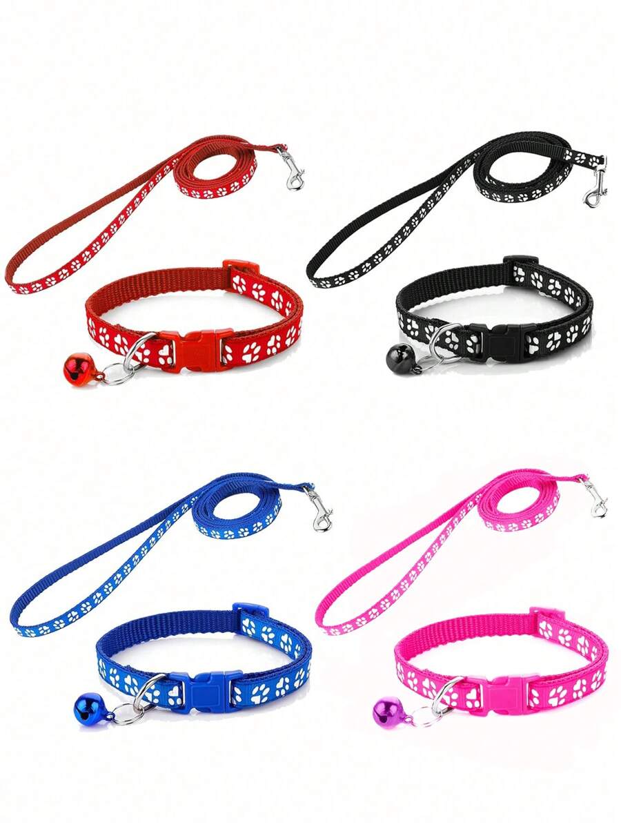 1 bộ Vòng cổ mèo & Dây xích Bộ Với Đáng yêu Chân Hình dạng Trang trí , Thích hợp Đối với Chó nhỏ Và Mèo , Màu hồng & Xanh Vòng cổ Có sẵn - Nhiều màu - Xem 1