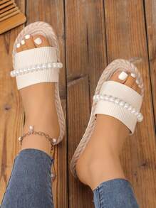 Women's Fashion Beach Slippers, Strap Ruffle Upper, Open Toe, Plus Size, Suitable For Outdoor, Vacation, Casual