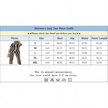 Fooullaide Women's Crochet Sets Two Piece Outfit Knit Hollow Out Color Block Button Down Shirts Matching Long Pants Beach Set - Màu be - Xem 8