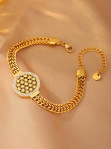 1 件简约时尚不锈钢精致个性化手链男女日常度假配饰礼物复古时尚百搭配饰节日派对生日派对穿着或礼物完美礼物 - 金色 - 查看 8