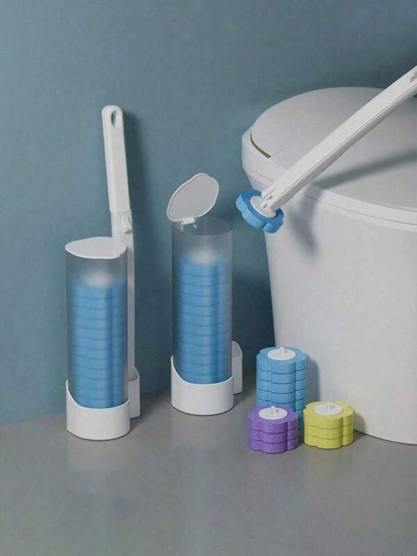 Zestaw do czyszczenia toalety jednorazowego użytku, pojemnik i 12 wkładów dezynfekujących, jednorazowa szczotka toaletowa (z 12 wkładami kwiatowymi i uchwytem), szczotki do czyszczenia toalet do dokładnego czyszczenia i higienicznej konserwacji łazienki Wystrój łazienki Wystrój jesienny Powrót do szkoły