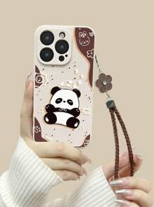 Panda Cartoon Malerei Schutzhülle Handy mit Pflaumenblüten-Kordel, beige einfache stoßfeste dicke weiche Schale Muster kompatibel mit 16/16pro/16promax/16plus/15XR/7/8 iPhone15Promax/12PROMAX/13PROMAX/14PROMAX 13 14 11 12p14 P11 P12 XS.XR /78P.78GES2, passend für A134G A22 A21S A514G A52 S22 ULTRA A335G, passend für Redmi 10 Redmi Note 114G Redmi 11Lite A53tpuA14/A23/S23ULTRA S24 A14 A15 S23 A73 Redmi