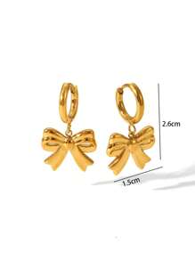 1 par de aretes minimalistas de acero inoxidable a prueba de agua y sin decoloración, con diseño elegante y lazo dorado, apropiados para uso diario de mujeres, excelente regalo para amigos