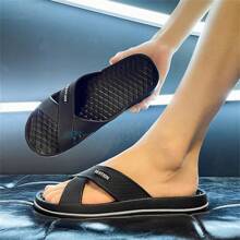 Sandali scorrevoli con suola spessa, pantofole per casa, bagno, uso all'aperto, antiscivolo, versatili - nero - Visualizzare 6