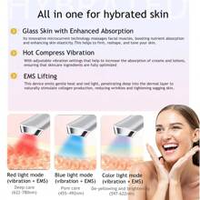 Red Blue Led Light EMS Microcurrent Face Massager Eye Massager For Face Lift Enhanced Absorption Smoother Skin Texture Radiance, Elasticity, Jawline Lift, Skin Tightening, Real Glass Glow Device Skin Care Spa