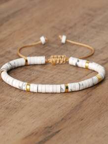 1pc Natural Stone Turquoise Beaded Woven Adjustable Bracelet, Gift For Women