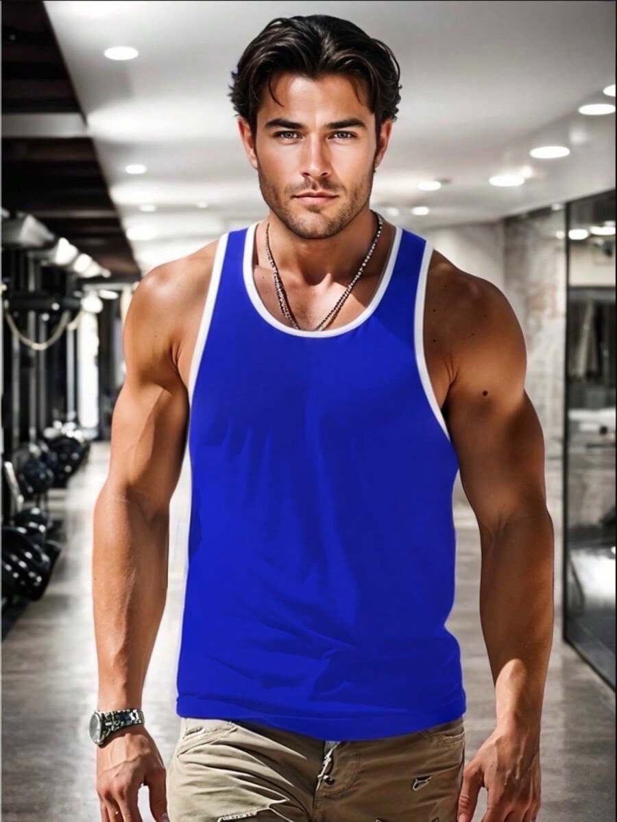 Men's Sleeveless T-Shirt With Line Detail – Style And Comfort In Every Movement - Blue - View 1