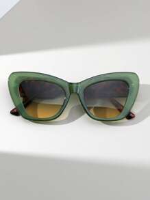 1 副女士绿色猫眼时尚眼镜，时尚海滩配饰，化妆眼镜，休闲商务礼品，豹纹，适合夏季海滩度假、户外、旅行 - 彩色 - 查看 6