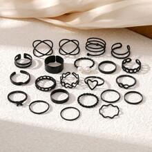 22pcs/Set Heart & Butterfly Open Ring Joint Rings Set - Black - View 5