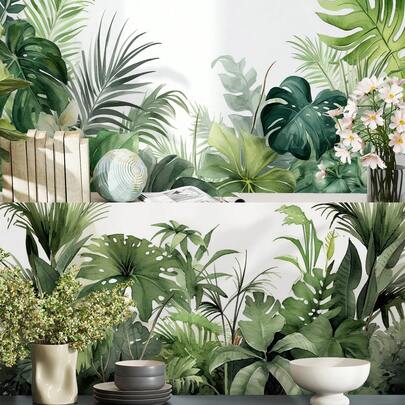 SUPSTICKER 1/2 件热带植物风格图案墙贴，自粘防水耐磨可移除无残留，可剥离可重复使用墙贴适用于家庭客厅卧室、学校教室墙壁装饰房间装饰家居装饰浴室装饰卧室装饰房间装饰用品客厅装饰家居装饰客厅墙壁艺术墙纸个性化贴纸