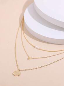 1pc Multi-Layer Pendant Necklace With Faux Pearl Charm, European & American Style - Necklace - View 3