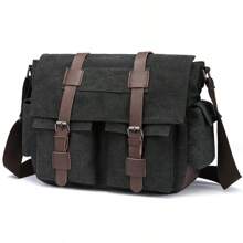 mokashu 帆布单肩包复古休闲嘻哈电脑单肩时尚男生女生通用斜挎包多功能邮差包学生学院风休闲包复古风英伦风男女通用