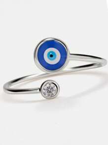 Circular Zirconia Ring, Enamel Evil Eye Micro Inlaid Diamond Design, Adjustable For Men And Women - Multicolor - View 2