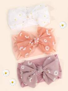 3pcs/Set Daisy Headbands, Cute Flower Bow Headband, White & Pink Chiffon Bow Hair Bands, Elastic Hair Ties, Children & Baby Hair Accessories - Multicolor - View 4