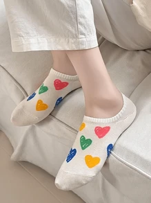 5 paires de chaussettes fines d'été pour femmes avec graffitis colorés, amour, chaussettes décontractées en silicone sans peluche. Chaussettes invisibles personnalisées
