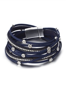 1Pc Strap Round Buckle Design Rhinestone-Studded Multi-Layer PU Leather Cord Bracelet For Women Mom Gift Christmas Thanksgiving Halloween Wedding Rave/Prom/Party/Daily/Beach Accessories Gift For Anniversary Valentine's Day Boho Jewelry Birthday Bridesmaid Gifts