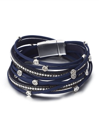 1 st rem runt spänne design strass-besatt flerskikts PU-lädersnörearmband för kvinnor mammapresent jul thanksgiving halloween bröllop rave/bal/fest/daglig/strandaccessoarer present till årsdag alla hjärtans dag bohemiska smycken födelsedag brudtärnepresenter