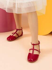 Girls Dress Shoes Mary Jane Flats For Little Girls Party Shoes With T Strap - 紅色 - 查看 2