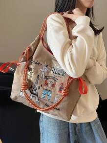 2025新款流行女士手提包，大容量通勤小众设计单肩斜挎包，休闲百搭简约时尚手提包，舒适尼龙面料拼色可调节长肩带，宽敞开口设计，适合秋冬季