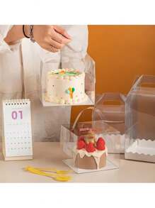 10 件/套手持透明生日蛋糕礼品盒蛋糕烘焙透明塑料纸杯蛋糕盒适用于婚礼派对 - 無色 - 查看 5