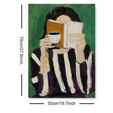 1pc Framed/Unframed Green Modern Striped Reading Woman Wall Art Poster Canvas Print Book Coffee Club Abstract Striped Woman Portrait Painting Aesthetic Decor, Suitable For University Dorm, Apartment, Bedroom, Living Room, Minimalist Home Decor - Multicolor - View 8