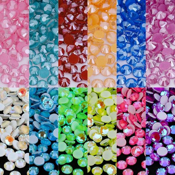 Fluorescent Aurora AB Hotfix Rhinestones - Fluorescent Aurora AB Hotfix Rhinestones - Round Glass Gems 0.2-0.6cm (0.0787-0.236inch) For Clothing Bags Shoes, UV Party Wedding Nail Art DIY Decor - 1440/288pcs Multi-Color Pack (Neon White AB, Hot Pink AB, Purple AB, Green AB, Lemon Yellow AB)