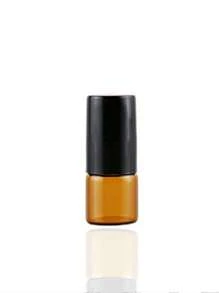1pc/50pcs Amber Glass Roll-On Bottle, 0.17oz/0.34oz Mini Refillable Perfume Sample Vial, Portable Travel Size, For Essential Oils & Aromatherapy, With Metal Roller Ball & Black Cap