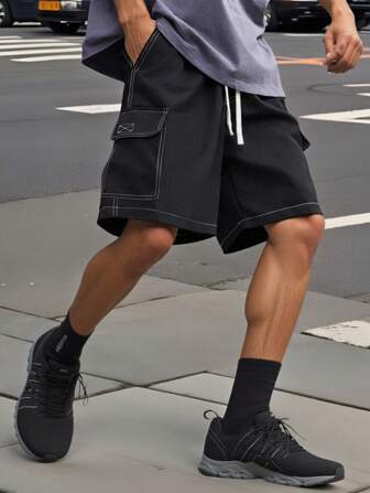 Pantalones cortos de hombre para deporte casual de verano, estilo americano, de pierna recta, con estampado, de longitud hasta la rodilla