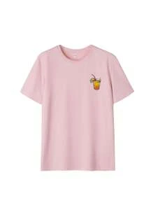 T-shirt da donna a maniche corte con grafica di cocktail e slogan, collo tondo, stile casual e versatile da vacanza, abiti estivi di moda adatti per l'uso quotidiano in vacanza