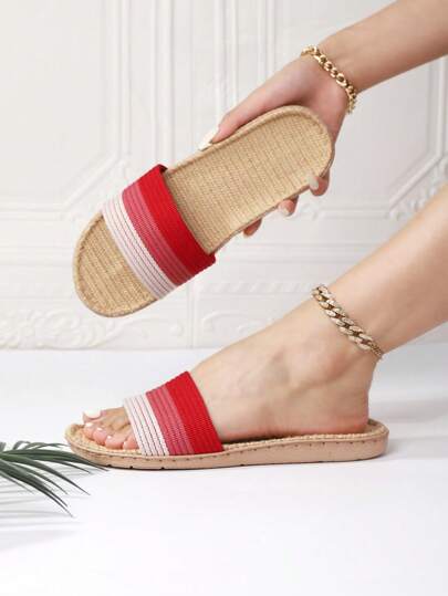 Women's Fashion Summer Woven Linen Slippers, Moisture-Wicking Odor-Resistant Indoor/Outdoor Sandals, Beach & Resort Slippers