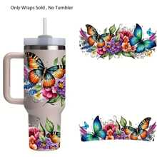 Butterfly And Floral Tumbler Wrap Transfer Paper Set, UV Printed 40OZ Insulated Cup Decals, Waterproof PVC, DIY Craft Supplies For Cups & Bottles, Ideal For Metallic Surfaces, Stripe Pattern - 1 Set Combo - Green - View 4