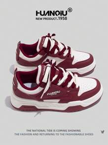 HUANQIU 2026新款男鞋，男士运动鞋，黑色鞋，滑板鞋，时尚白鞋，多功能轻便舒适白鞋，系带软底休闲鞋，跑步鞋，红白四季鞋 - 紅白色 - 查看 4