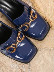 大码女士玛丽珍鞋，粗跟方头黑色正式工作鞋，优雅派对性感高跟鞋，女士优雅款 - 寶藍色 - 查看 7