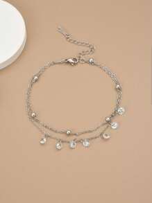 1 件女士锆石不锈钢脚链，夏季海滩珠宝（手工链条，珠子数量可能有所不同，以实际长度为准）