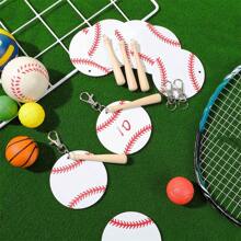 18pcs/Set Baseball & Softball Acrylic Keychain Kit With Mini Wooden Baseball & Softball Bats, Suitable For DIY Sports Party Gifts