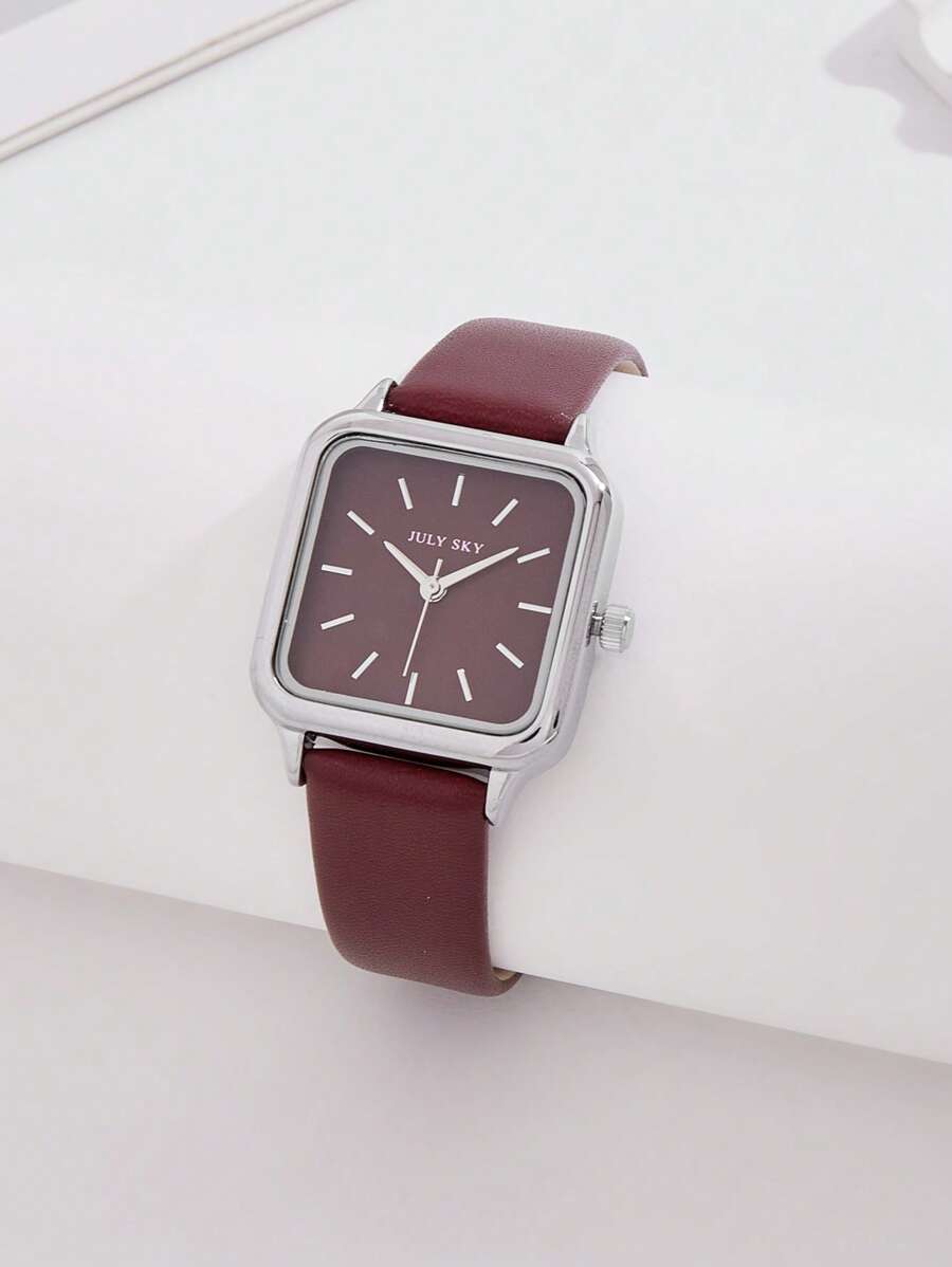 JULYSKY 1pc Women Ancora Red Simplistic Classic Silver Quartz Watch, Suitable For Daily Wear And Commute - Burgundy - View 1