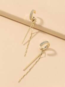1 对锆石 C 形流苏耳夹，时尚简约耳环，适合无耳洞人士