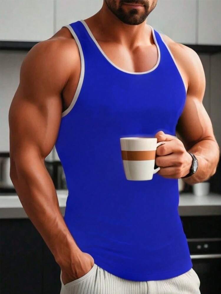 Men's Sleeveless T-Shirt With Line Detail – Style And Comfort In Every Movement - Blue - View 2