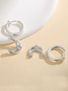 1pc S925 Silver Moon Shaped Stud Earrings With Hypoallergenic Cubic Zirconia, Suitable For Women, Mother's Day Gift