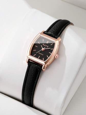 1pc Black Zinc Alloy Strap Fashionable Geometric Dial Quartz Watch, For Daily Life As A Gift For Students Returning To School
