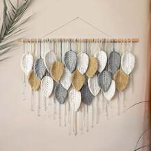 1pc Large Macrame Wall Hanging, Boho Style Wood Bead Tassel Woven Wall Decor, Handmade Woven Wall Tapestry For Background, Headboard, Room Decor - Multicolor - View 12
