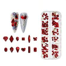 12 Grid 3D Colorful FlatBack Rhinestones Crystal Glass Gems Luxury For Nail Art DIY Decoration - Red - View 1
