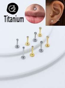 1pc 16G 1.2mm 2-4mm Titanium Zirconium Lip Stud, G23 Titanium Zirconium Dome Earring, Internal Thread Cartilage Stud, Nose Stud - Diamond Flat Lip Studs - View 12